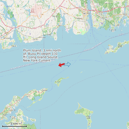 Map of Plum Island, 3 nmi north of, Buoy PI (depth 131 ft), Long Island Sound, New York Current Prediction Station