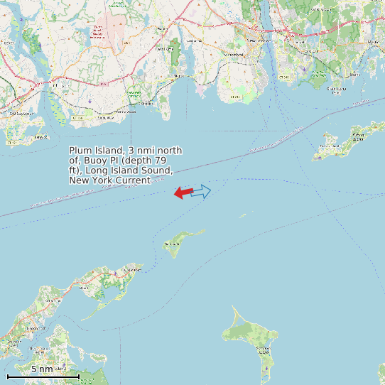 Map of Plum Island, 3 nmi north of, Buoy PI (depth 79 ft), Long Island Sound, New York Current Prediction Station