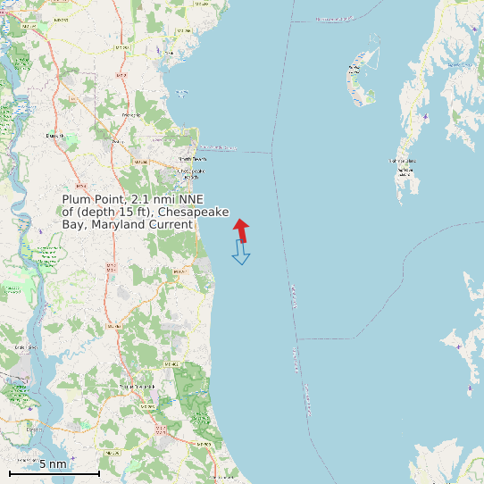 Map of Plum Point, 2.1 nmi NNE of (depth 15 ft), Chesapeake Bay, Maryland Current Prediction Station