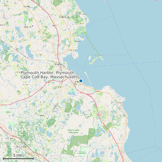 Map of Plymouth Harbor, Plymouth, Cape Cod Bay, Massachusetts Tide Prediction Station
