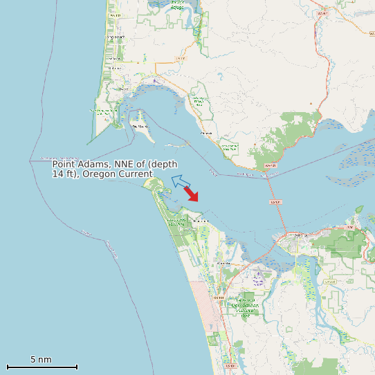 Map of Point Adams, NNE of (depth 14 ft), Oregon Current Prediction Station