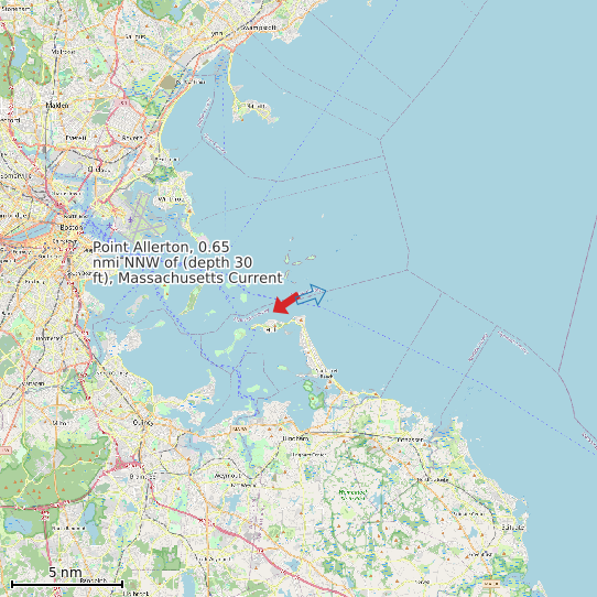 Map of Point Allerton, 0.65 nmi NNW of (depth 30 ft), Massachusetts Current Prediction Station