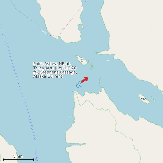 Map of Point Astley, NE of, Tracy Arm (depth 170 ft), Stephens Passage, Alaska Current Prediction Station