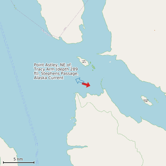 Map of Point Astley, NE of, Tracy Arm (depth 289 ft), Stephens Passage, Alaska Current Prediction Station