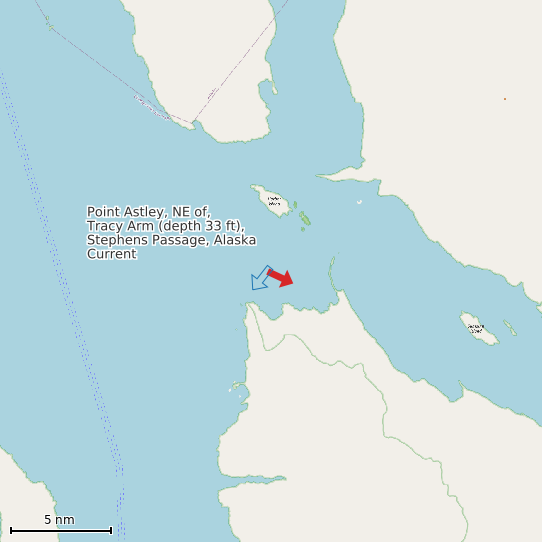 Map of Point Astley, NE of, Tracy Arm (depth 33 ft), Stephens Passage, Alaska Current Prediction Station