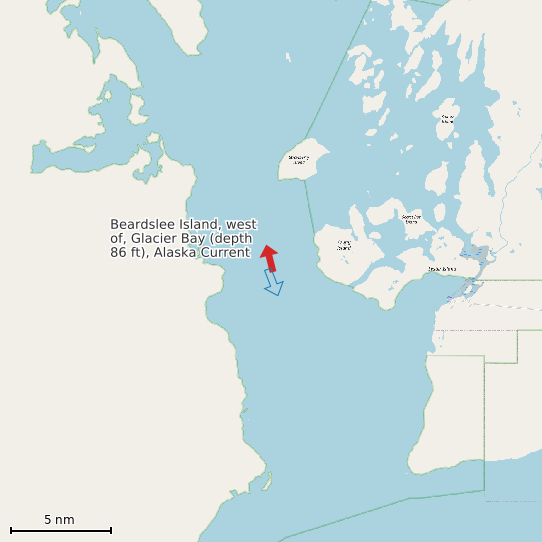 Map of Beardslee Island, west of, Glacier Bay (depth 86 ft), Alaska Current Prediction Station