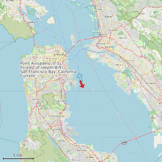 Map of Point Avisadero, 0.3 mi east of (depth 8 ft), San Francisco Bay, California Current Prediction Station