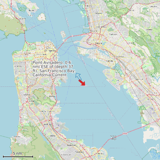 Map of Point Avisadero, 0.6 nmi ESE of (depth 37 ft), San Francisco Bay, California Current Prediction Station