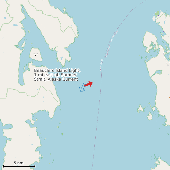 Map of Beauclerc Island Light, 1 mi east of, Sumner Strait, Alaska Current Prediction Station