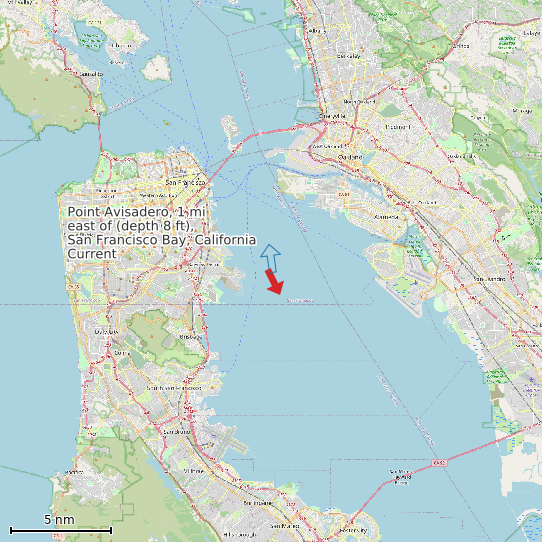 Map of Point Avisadero, 1 mi east of (depth 8 ft), San Francisco Bay, California Current Prediction Station