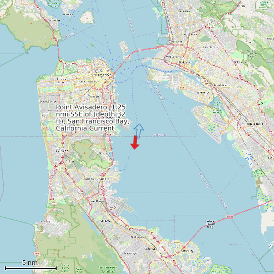 Map of Point Avisadero, 1.25 nmi SSE of (depth 32 ft), San Francisco Bay, California Current Prediction Station