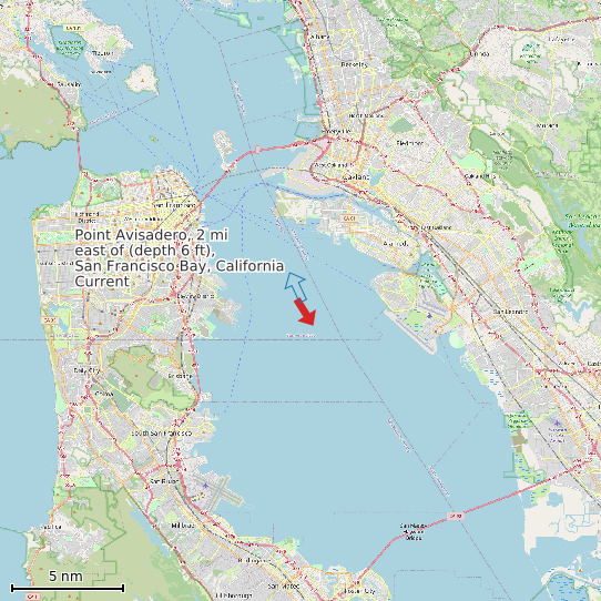 Map of Point Avisadero, 2 mi east of (depth 6 ft), San Francisco Bay, California Current Prediction Station