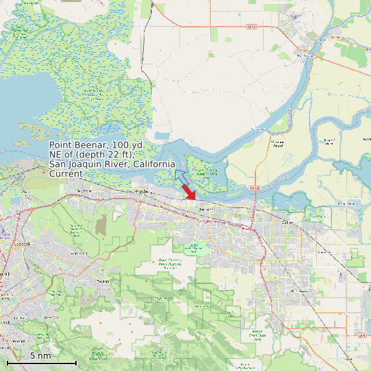 Map of Point Beenar, 100 yd NE of (depth 22 ft), San Joaquin River, California Current Prediction Station