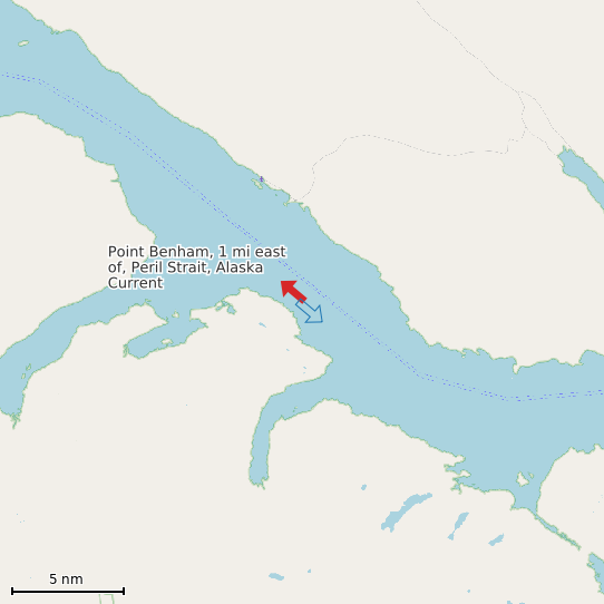Map of Point Benham, 1 mi east of, Peril Strait, Alaska Current Prediction Station