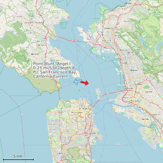 Map of Point Blunt, Angel I., 0.25 mi S of (depth 8 ft), San Francisco Bay, California Current Prediction Station