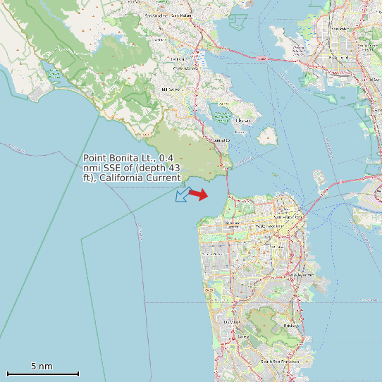 Map of Point Bonita Lt., 0.4 nmi SSE of (depth 43 ft), California Current Prediction Station