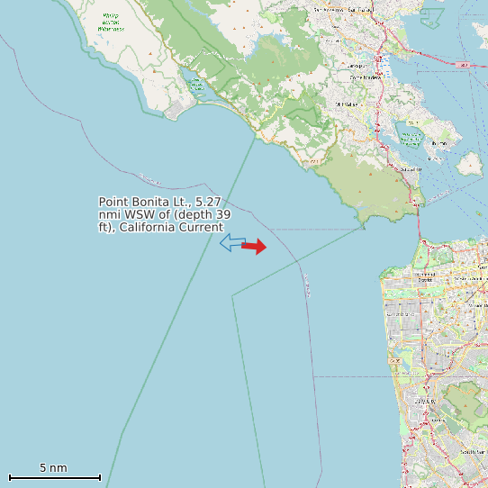 Map of Point Bonita Lt., 5.27 nmi WSW of (depth 39 ft), California Current Prediction Station
