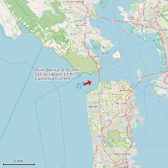 Map of Point Bonita, 0.95 nmi SSE of (depth 17 ft), California Current Prediction Station