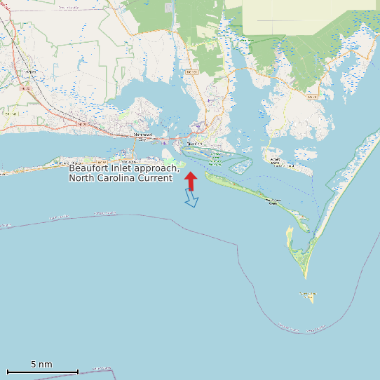 Map of Beaufort Inlet approach, North Carolina Current Prediction Station