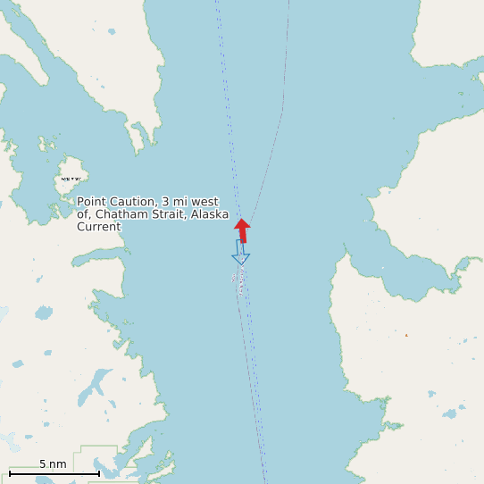 Map of Point Caution, 3 mi west of, Chatham Strait, Alaska Current Prediction Station