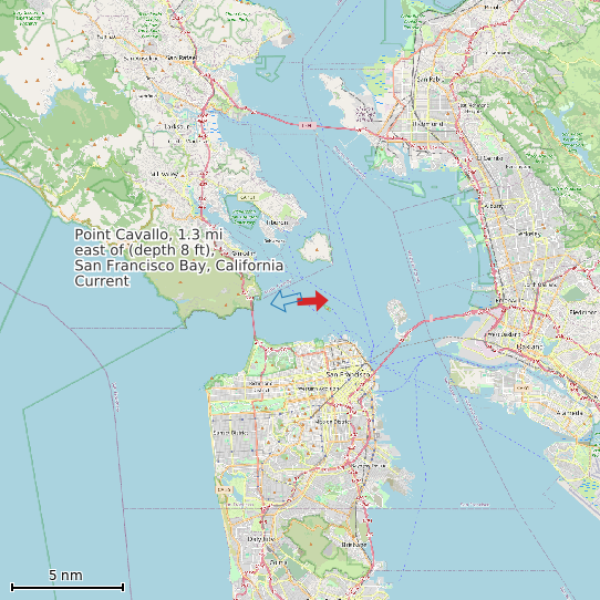 Map of Point Cavallo, 1.3 mi east of (depth 8 ft), San Francisco Bay, California Current Prediction Station