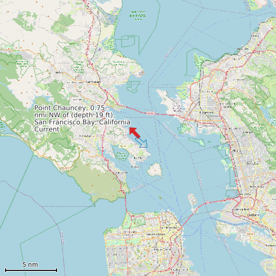 Map of Point Chauncey, 0.75 nmi NW of (depth 19 ft), San Francisco Bay, California Current Prediction Station