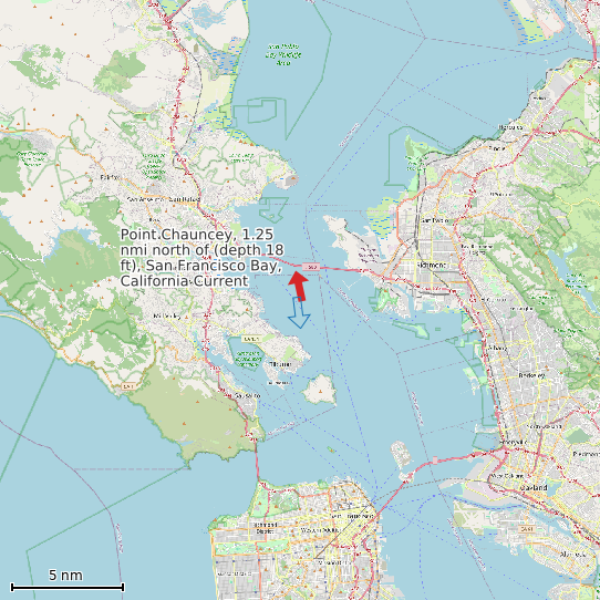 Map of Point Chauncey, 1.25 nmi north of (depth 18 ft), San Francisco Bay, California Current Prediction Station