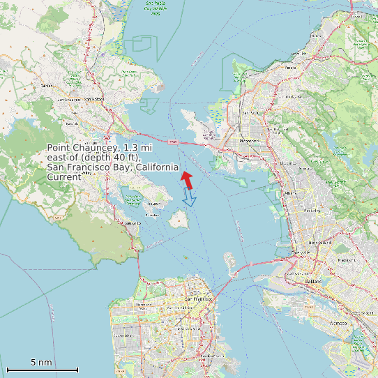 Map of Point Chauncey, 1.3 mi east of (depth 40 ft), San Francisco Bay, California Current Prediction Station