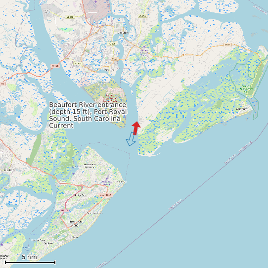 Map of Beaufort River entrance (depth 15 ft), Port Royal Sound, South Carolina Current Prediction Station