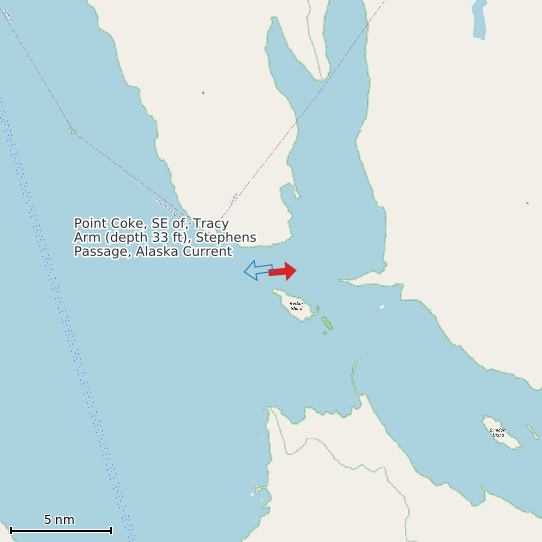 Map of Point Coke, SE of, Tracy Arm (depth 33 ft), Stephens Passage, Alaska Current Prediction Station