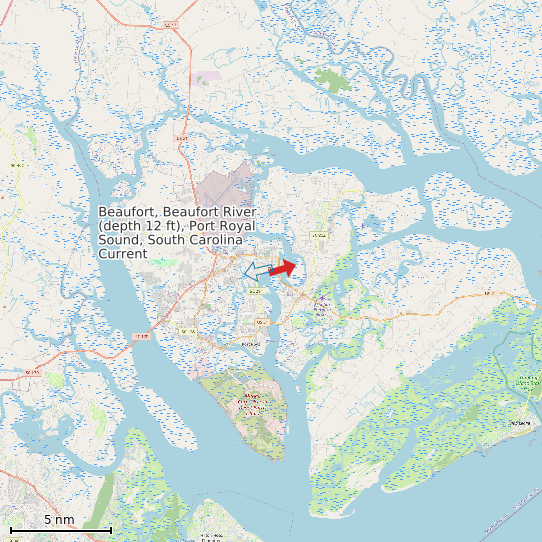 Map of Beaufort, Beaufort River (depth 12 ft), Port Royal Sound, South Carolina Current Prediction Station