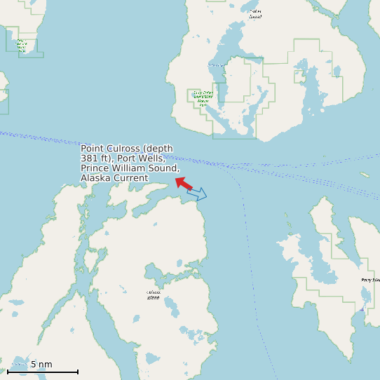 Map of Point Culross (depth 381 ft), Port Wells, Prince William Sound, Alaska Current Prediction Station