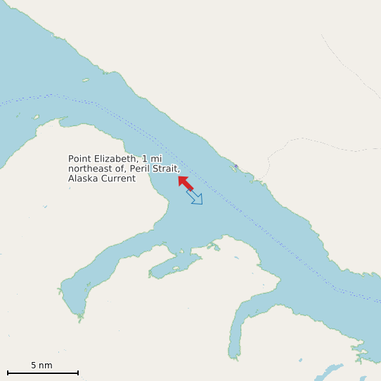 Map of Point Elizabeth, 1 mi northeast of, Peril Strait, Alaska Current Prediction Station
