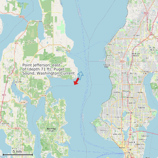 Map of Point Jefferson, east of (depth 71 ft), Puget Sound, Washington Current Prediction Station