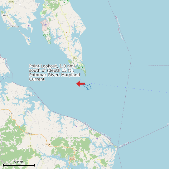 Map of Point Lookout, 1.0 nmi south of (depth 15 ft), Potomac River, Maryland Current Prediction Station