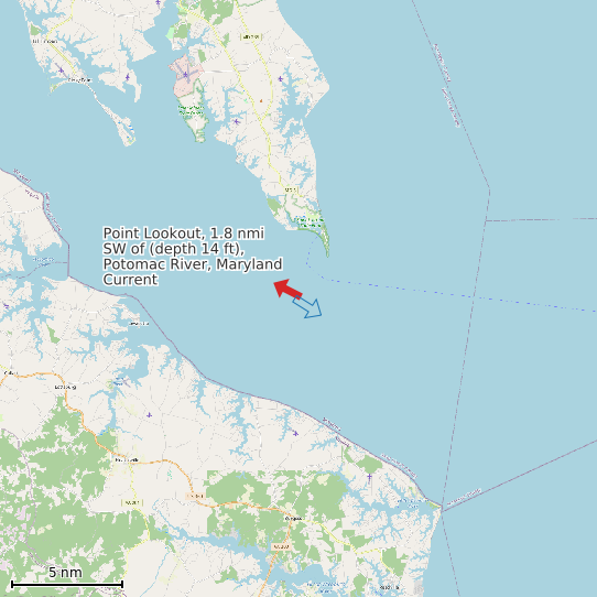Map of Point Lookout, 1.8 nmi SW of (depth 14 ft), Potomac River, Maryland Current Prediction Station