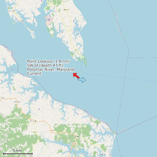 Map of Point Lookout, 1.8 nmi SW of (depth 47 ft), Potomac River, Maryland Current Prediction Station