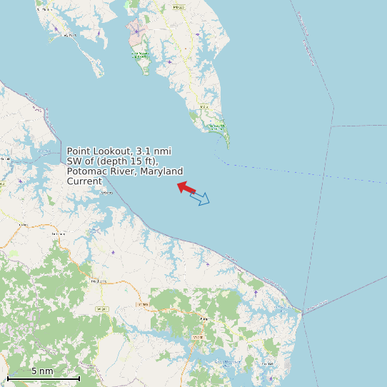 Map of Point Lookout, 3.1 nmi SW of (depth 15 ft), Potomac River, Maryland Current Prediction Station