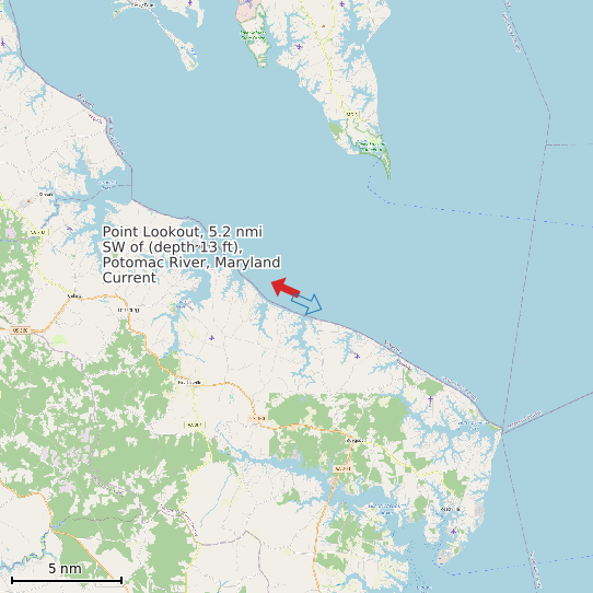 Map of Point Lookout, 5.2 nmi SW of (depth 13 ft), Potomac River, Maryland Current Prediction Station