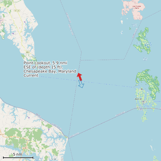 Map of Point Lookout, 5.9 nmi ESE of (depth 15 ft), Chesapeake Bay, Maryland Current Prediction Station