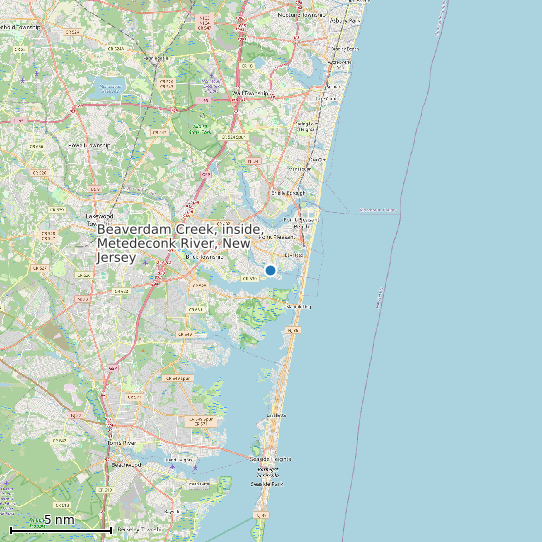 Map of Beaverdam Creek, inside, Metedeconk River, New Jersey Tide Prediction Station