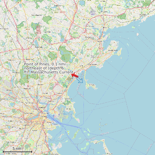 Map of Point of Pines, 0.1 nmi northeast of (depth 6 ft), Massachusetts Current Prediction Station
