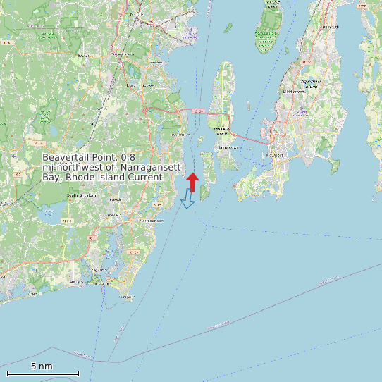 Map of Beavertail Point, 0.8 mi northwest of, Narragansett Bay, Rhode Island Current Prediction Station