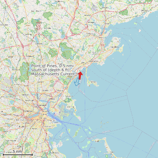 Map of Point of Pines, 0.5 nmi south of (depth 6 ft), Massachusetts Current Prediction Station