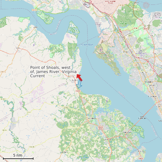 Map of Point of Shoals, west of, James River, Virginia Current Prediction Station