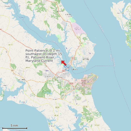 Map of Point Patience, 0.1 mi southwest of (depth 15 ft), Patuxent River, Maryland Current Prediction Station