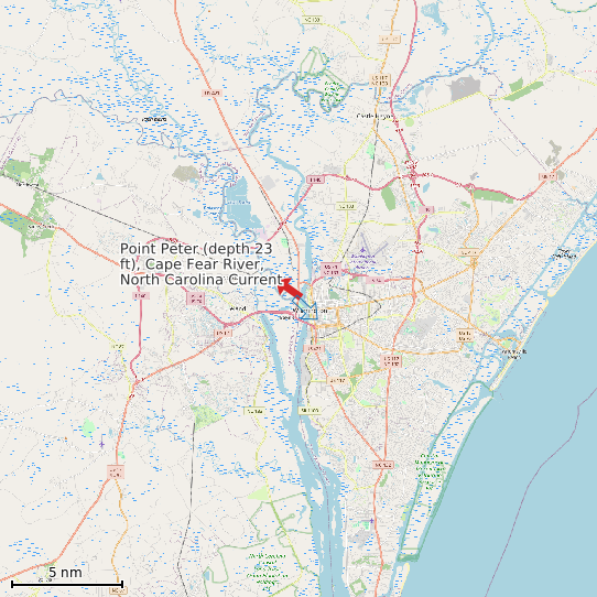 Map of Point Peter (depth 23 ft), Cape Fear River, North Carolina Current Prediction Station