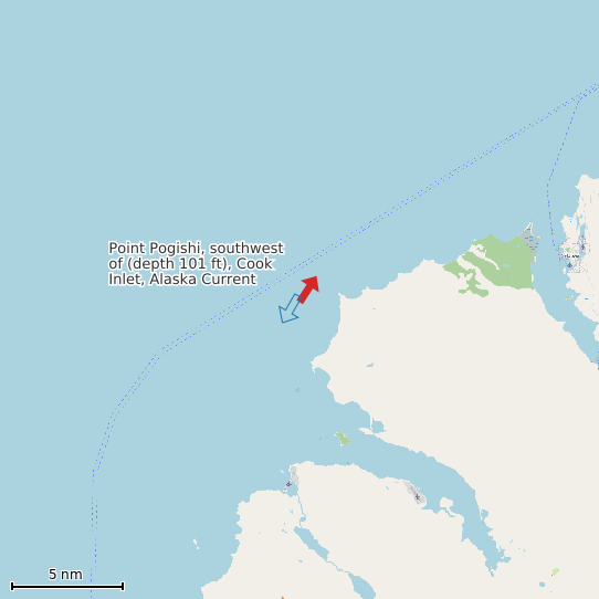 Map of Point Pogishi, southwest of (depth 101 ft), Cook Inlet, Alaska Current Prediction Station