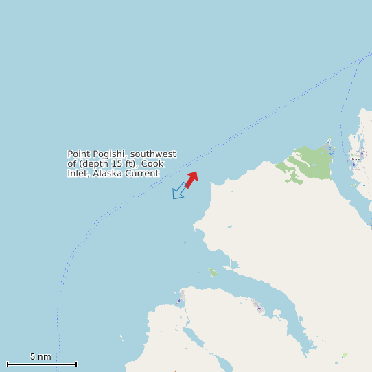 Map of Point Pogishi, southwest of (depth 15 ft), Cook Inlet, Alaska Current Prediction Station