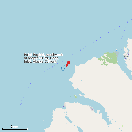 Map of Point Pogishi, southwest of (depth 61 ft), Cook Inlet, Alaska Current Prediction Station